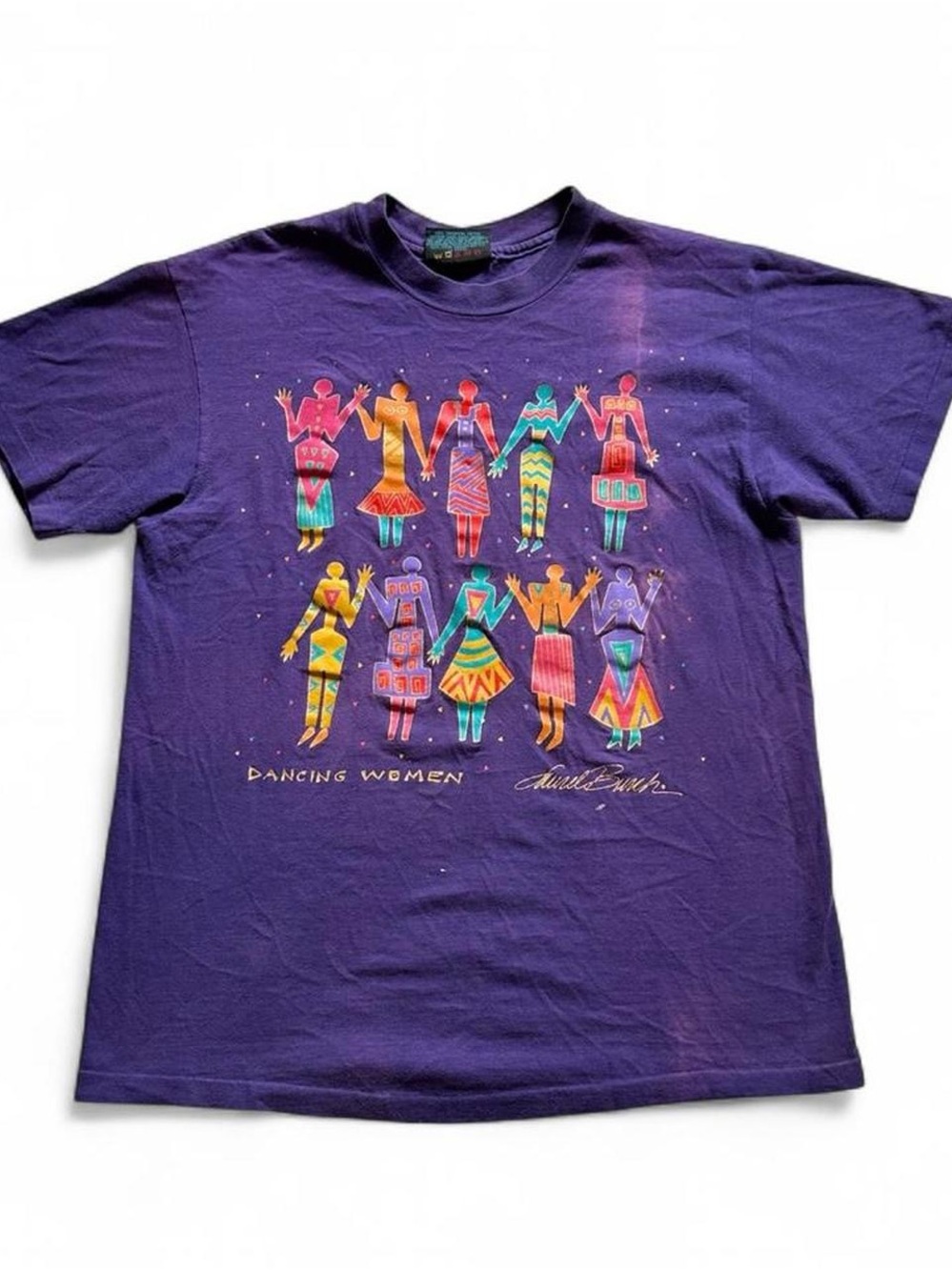 Vintage 1990s Native American Dancing Women Graphic Tee - Purple M